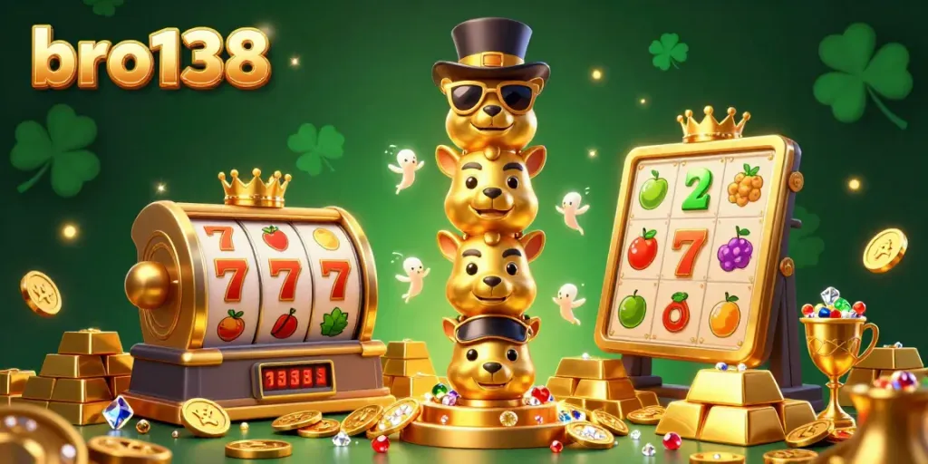 Experience the excitement of bro138 as you spin slot reels and reveal stunning treasures in this immersive 3D casino scene.