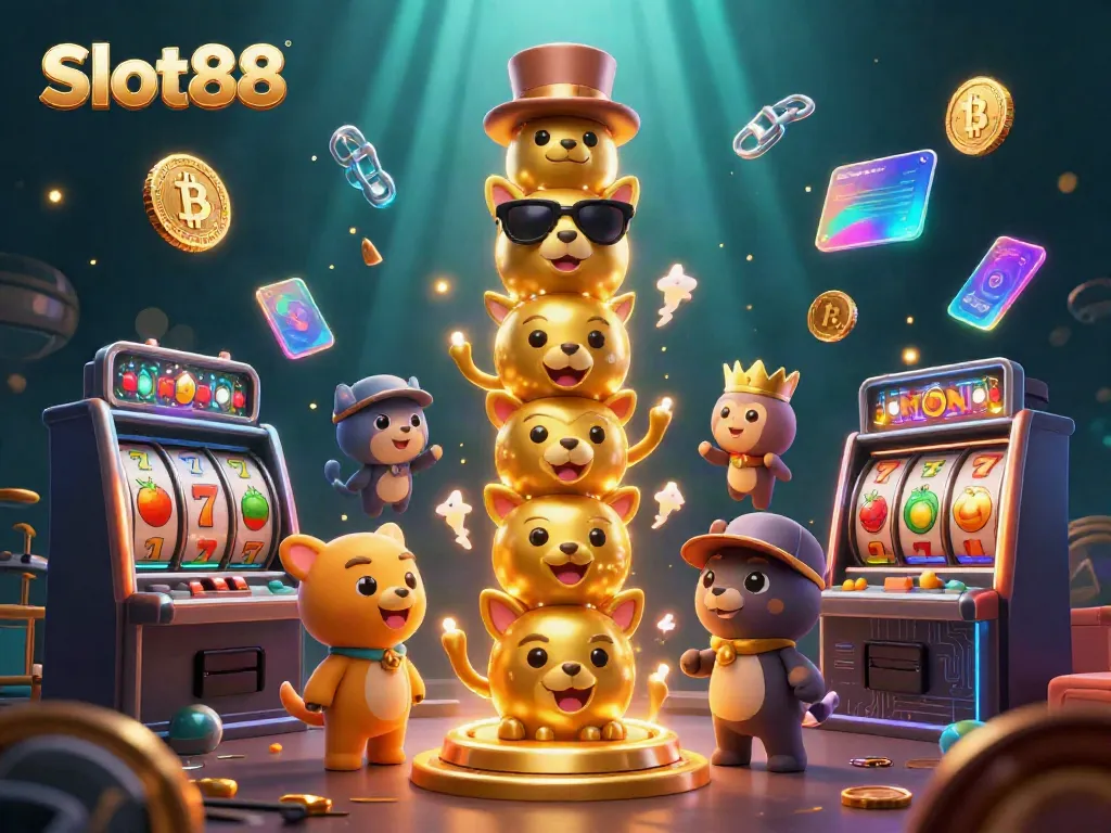 Spin to win with Slot88 on a vibrant, animated scene filled with casino excitement.