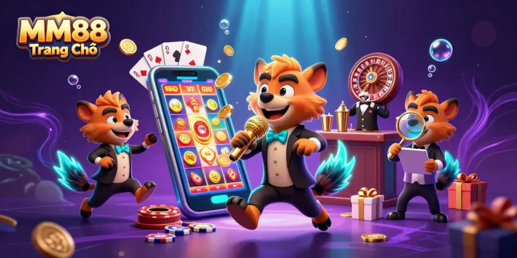 Experience the excitement at MM88 Trang Chủ with lively hyenas in a vibrant casino atmosphere.