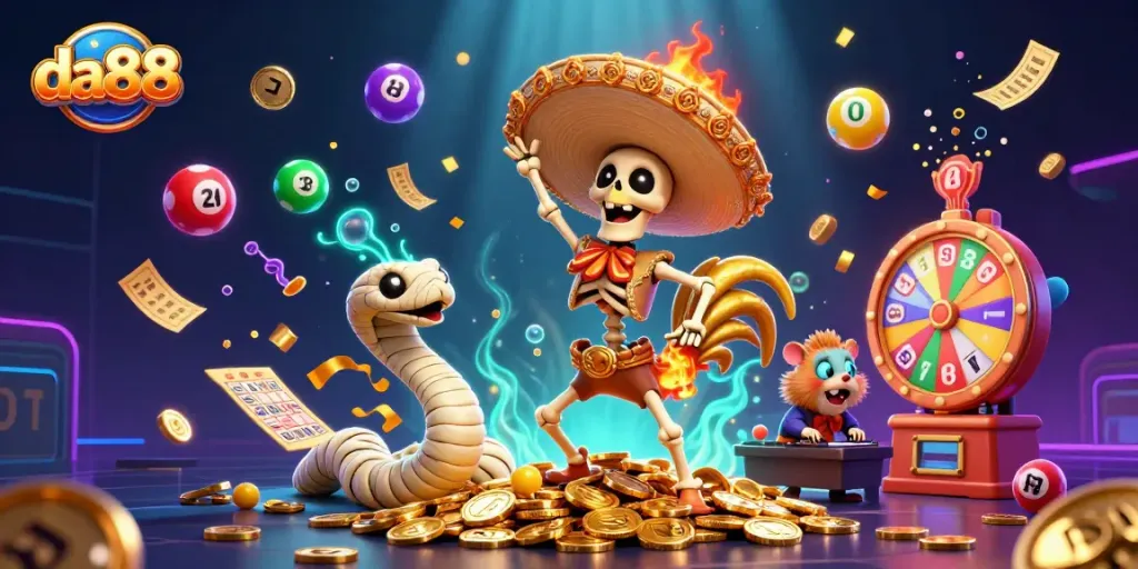 Experience the thrill of winning at da88 with vibrant games, golden coins, and exhilarating characters.
