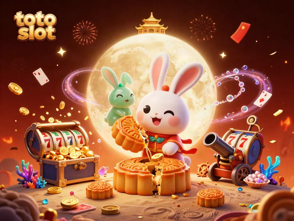 Engage in the fun of toto slot with a vibrant 3D scene showcasing moon rabbits and big wins.