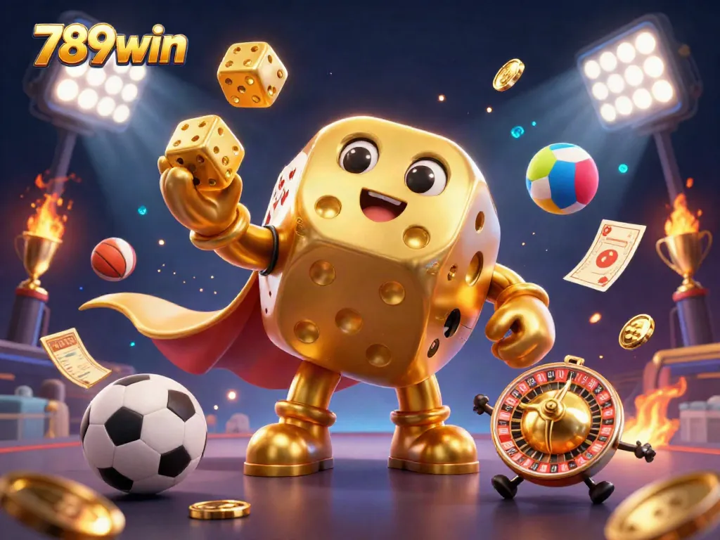 Engage with the thrilling world of 789win's dynamic digital casino, showcasing gold dice and vibrant sports.