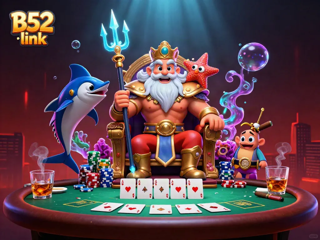 Experience the vibrant B52 link with Neptune and poker elements in an underwater casino.
