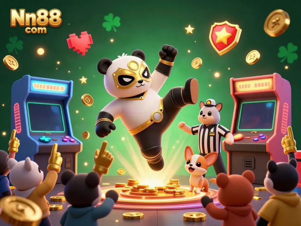 Enjoy thrilling games at Nn88 com with vibrant 3D characters celebrating with arcade elements!