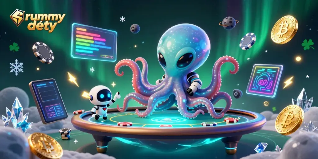 Rummy Deity: Menghabiskan koin dengan alien octopus saat berpoker di ruang angkasa.