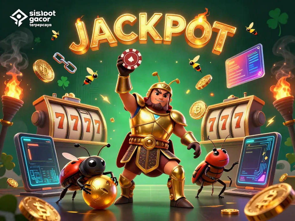 Experience the excitement of situs slot gacor terpercaya with a 3D hercules beetle celebrating a win.