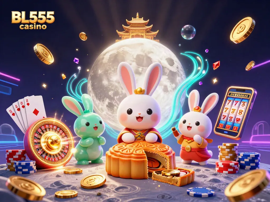 Experience thrilling gameplay at BL555 casino with vibrant 3D imagery of riches and games.