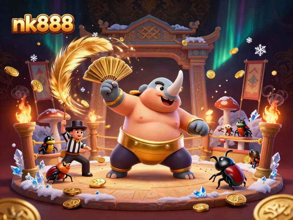 Engage in thrilling gameplay with the nk888 champions, celebrating at a vibrant casino scene.