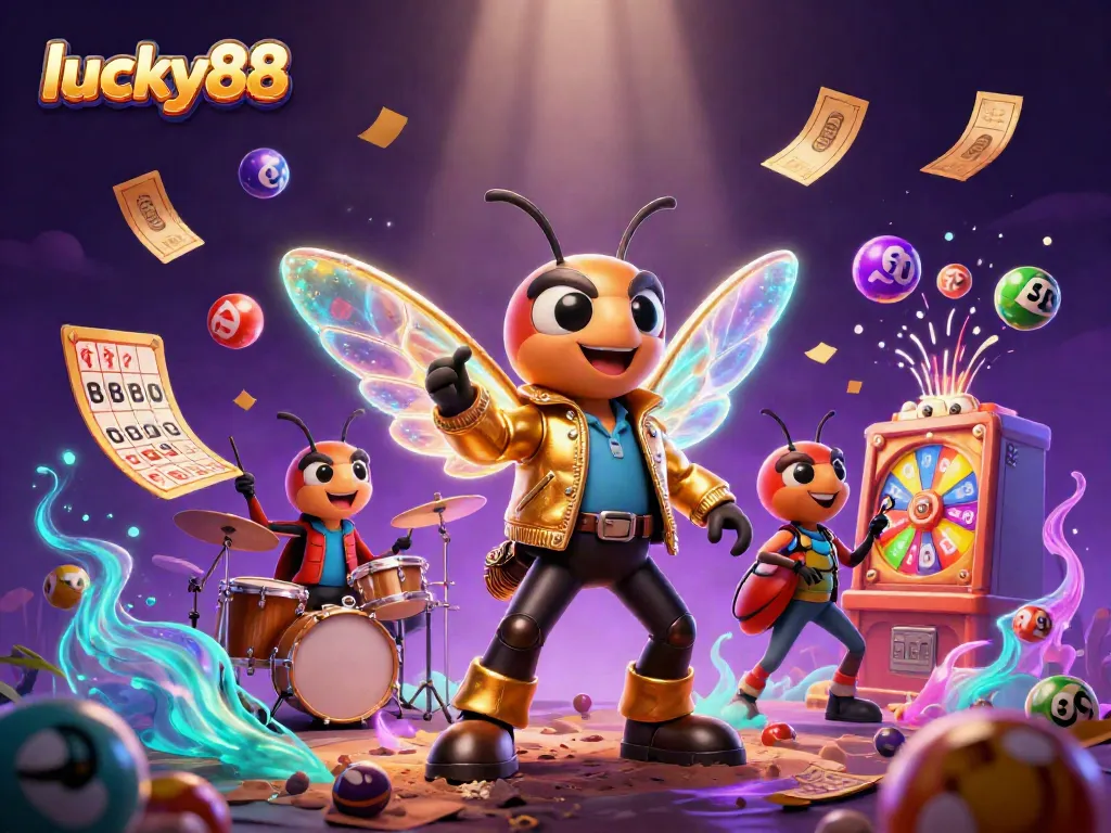 Engaging scene featuring lucky88 characters amidst vibrant gambling elements, emphasizing excitement and fun.