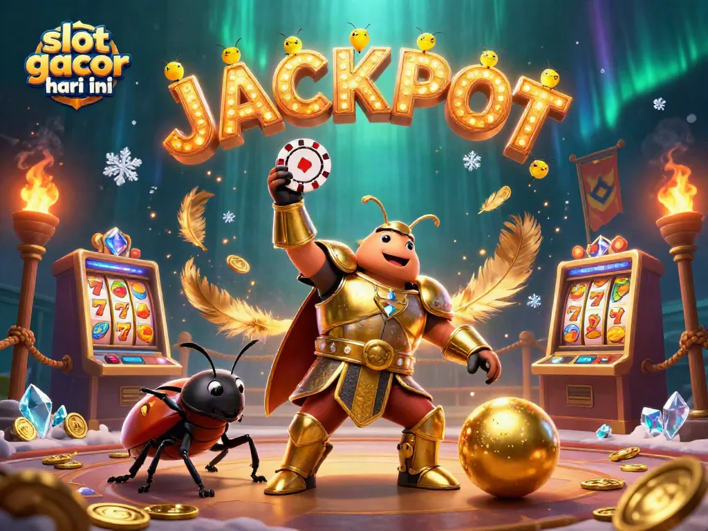 Experience the thrill of slot gacor hari ini with this vibrant casino scene featuring cartoon characters celebrating a jackpot.