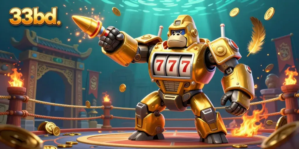 Engage in exciting gameplay at 33bd, featuring a vibrant 3D gorilla mech and casino elements.