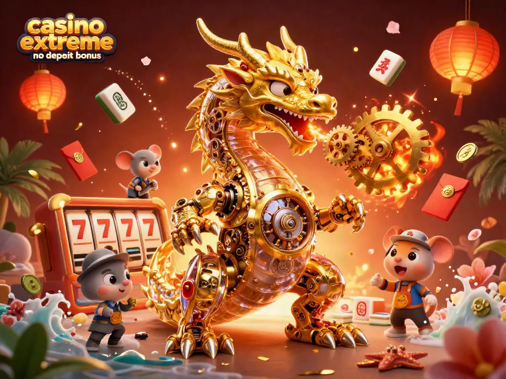 Spin to win with casino extreme no deposit bonus in a vibrant 3D casino scene full of excitement!
