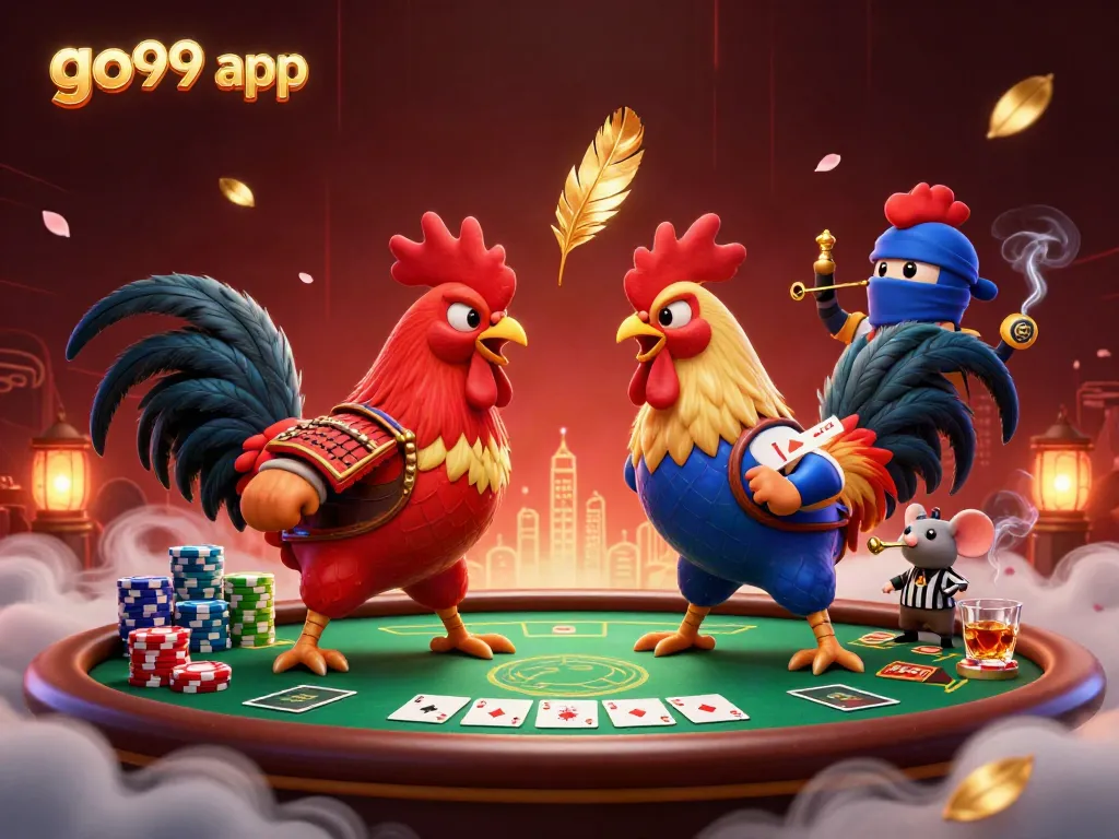 Engage in thrilling gameplay with the go99 app featuring dynamic 3D cartoon roosters in a high-stakes showdown.