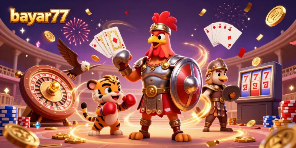 Experience seamless gaming with bayar77 in a vibrant casino scene filled with excitement and winning elements.