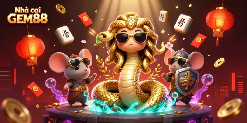 Engage with Nhà cái GEM88's thrilling games featuring Medusa, a warrior mouse, and gambling elements.