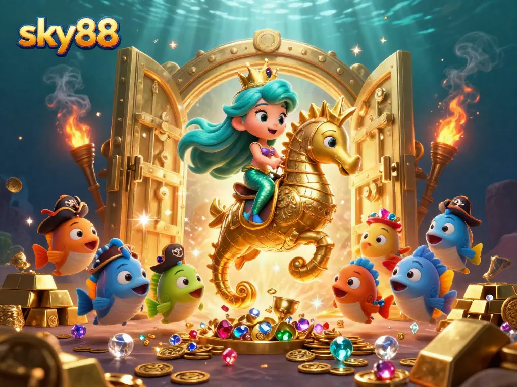Experience thrilling gaming at sky88 with vibrant characters in a richly detailed underwater scene.