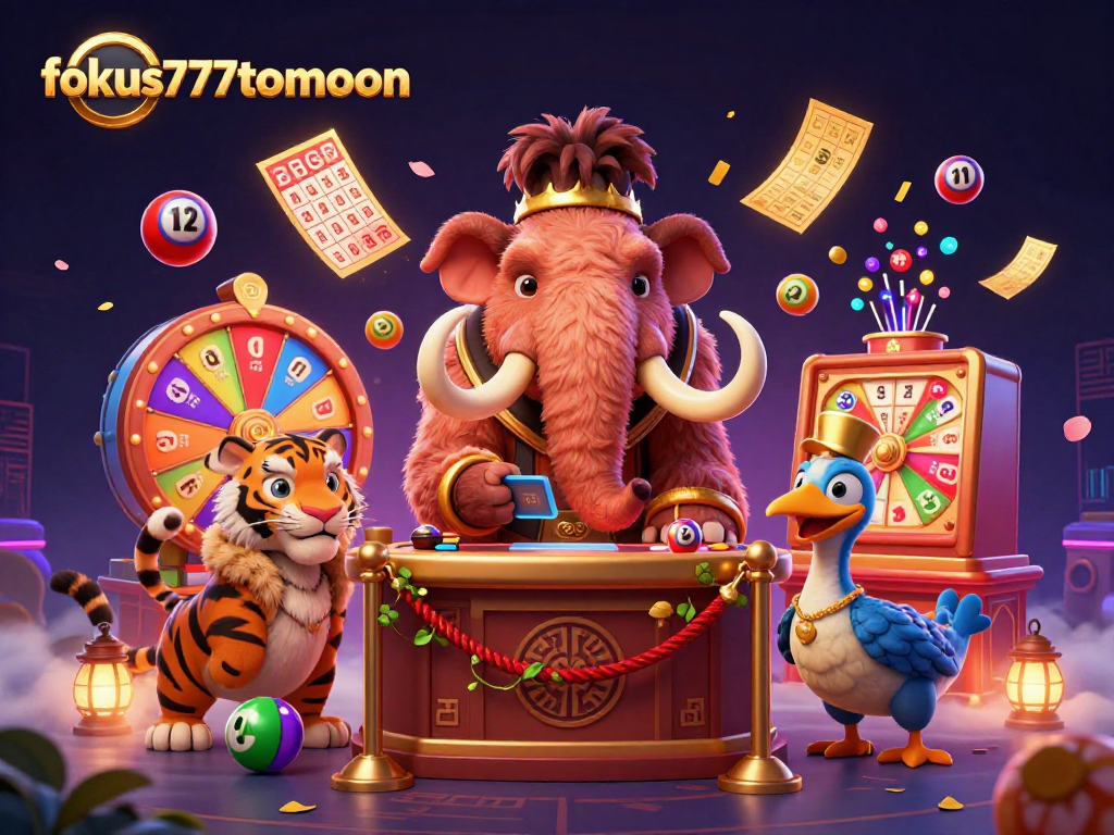 Engage with fokus777tomoon while enjoying the vibrant atmosphere of a casino scene with unique characters.