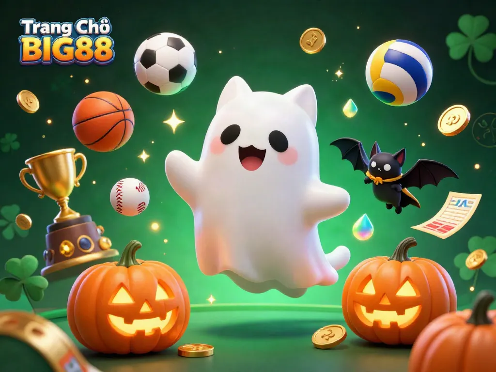 Experience the excitement of Trang Chủ BIG88 with a whimsical ghost cat and vibrant casino elements filling the scene.