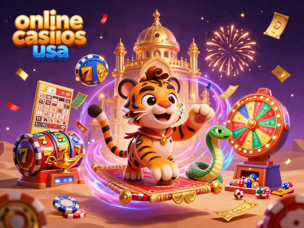 Experience the thrilling world of online casinos usa with a vibrant scene of characters and gaming elements.