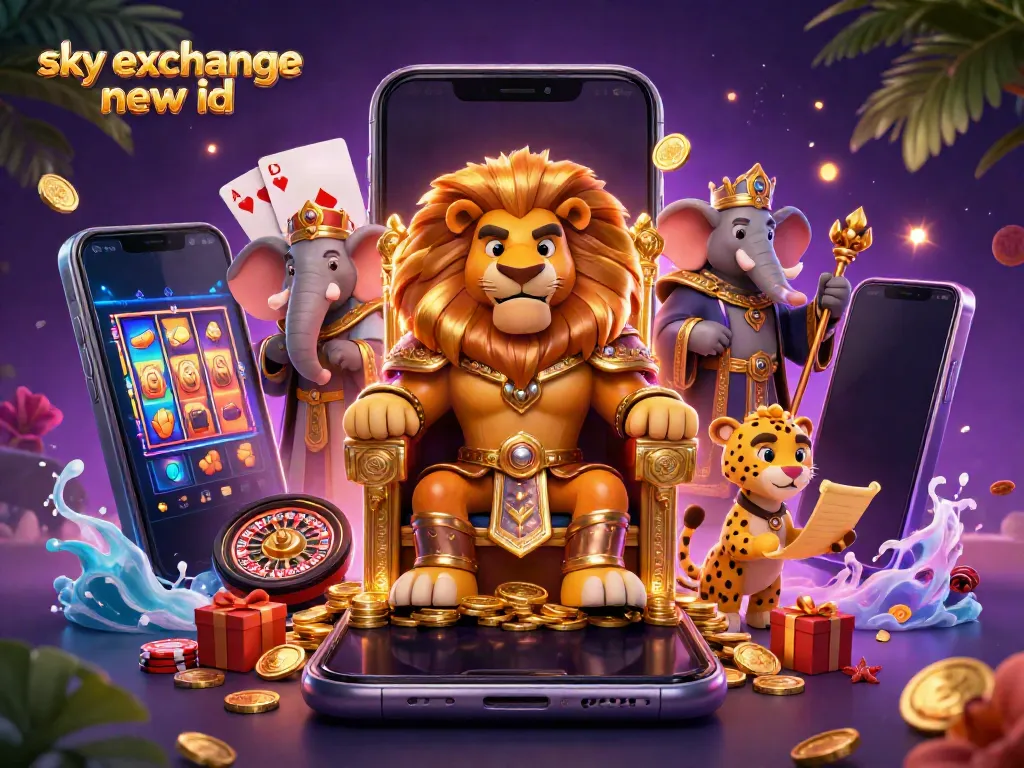 Experience the thrill of betting with Sky Exchange new ID, featuring a lion king in a casino setting.