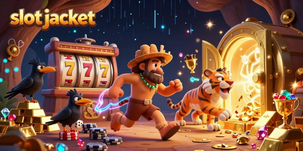 Engage with the thrilling slot jackpot experience within a vibrant prehistoric casino ambiance.