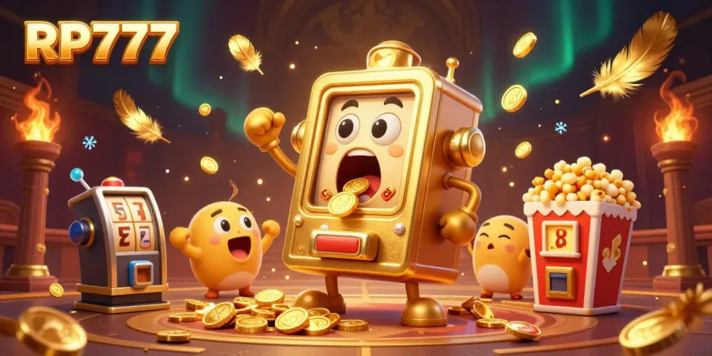 Experience the thrill of RP777's golden slot machines hitting jackpots amidst cheering companions.