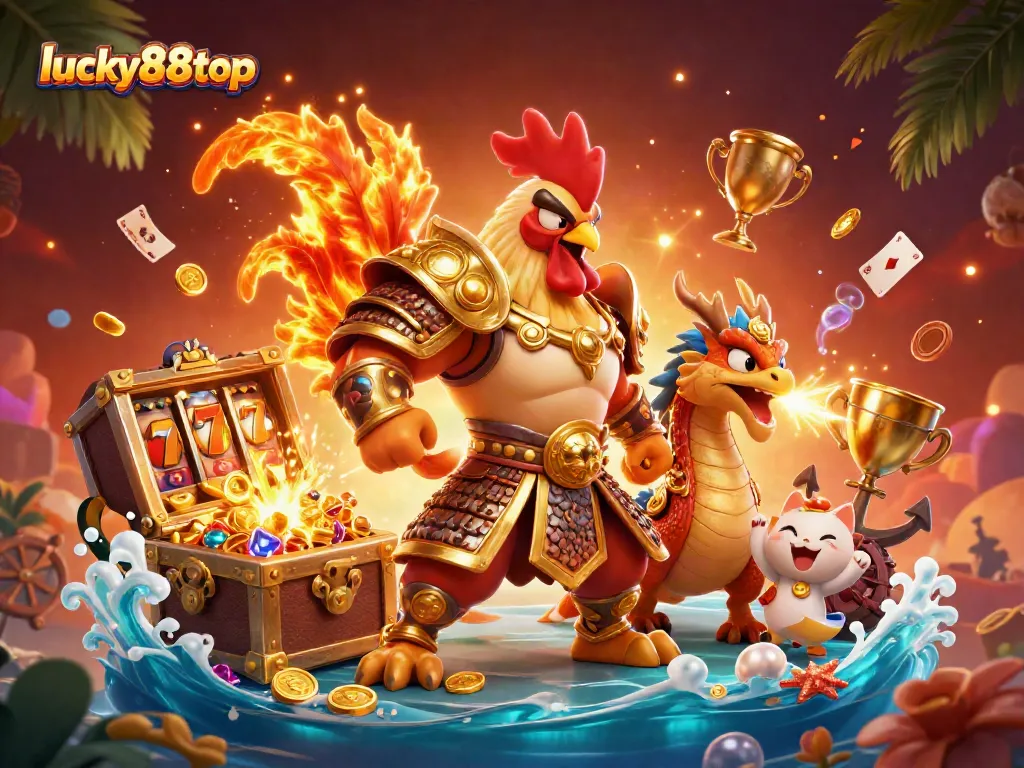 Win big with lucky88top while enjoying a thrilling casino experience in vibrant illustration.