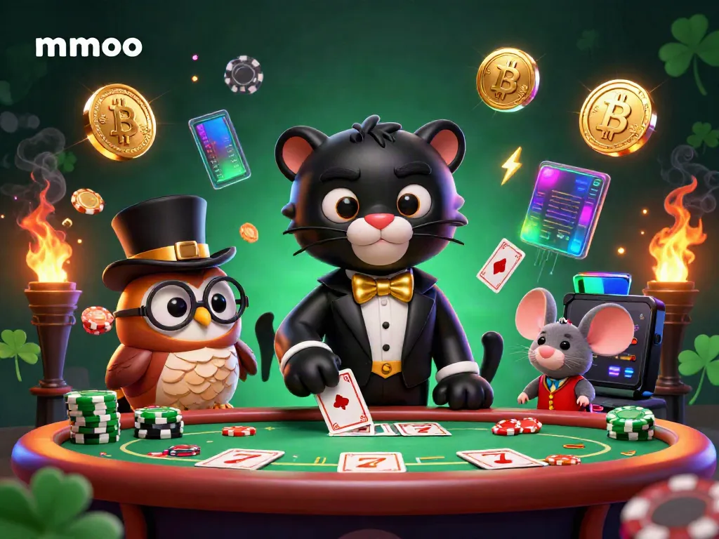 Bet big with mmoo as the stylish panther elegantly deals cards at a vibrant poker table.