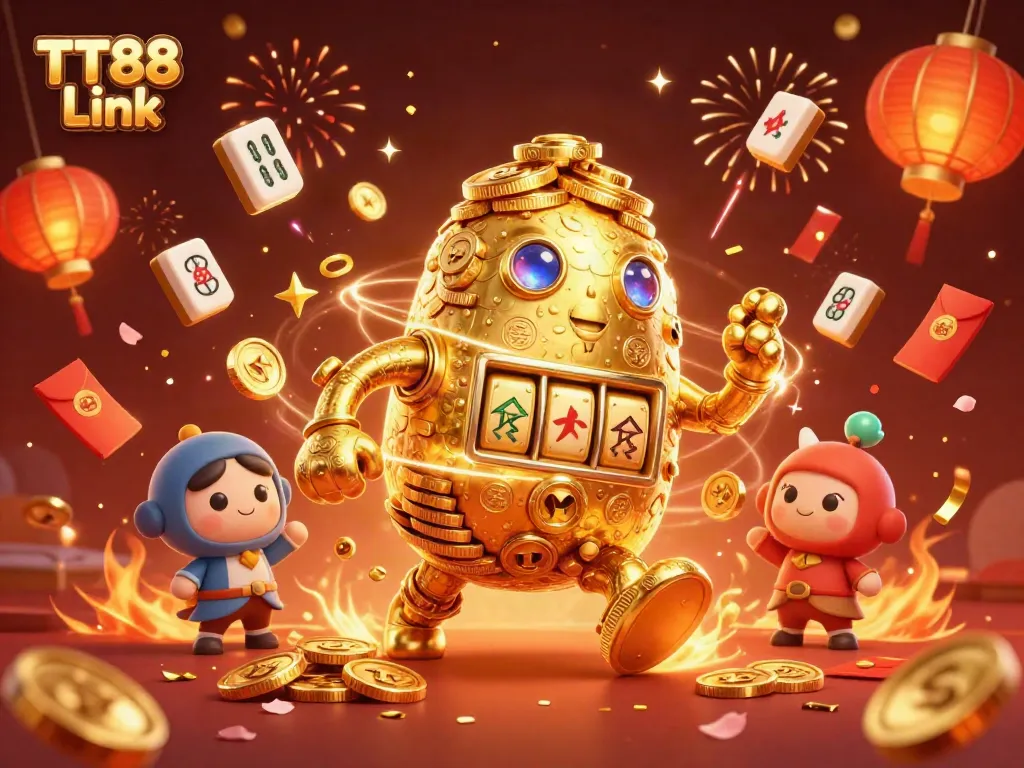 Activate your gaming luck with TT88 Link, featuring vibrant casino themes and a golden golem.