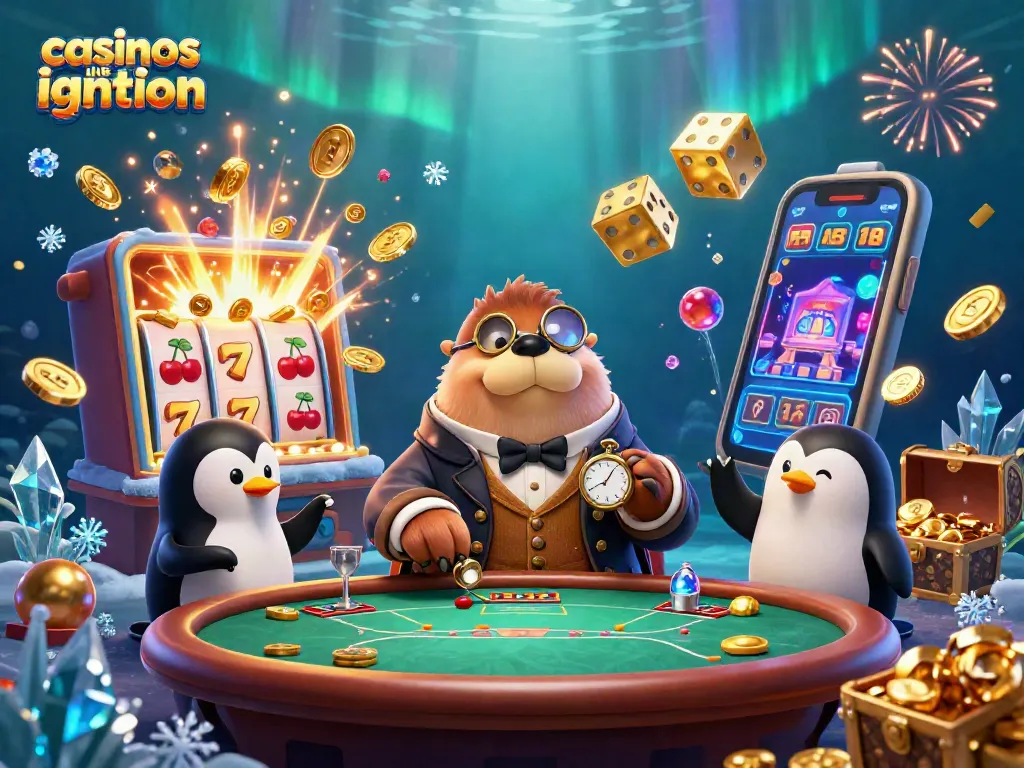 Experience casinos like Ignition with our richly illustrated underwater poker scene featuring a walrus, penguin, and pufferfish.