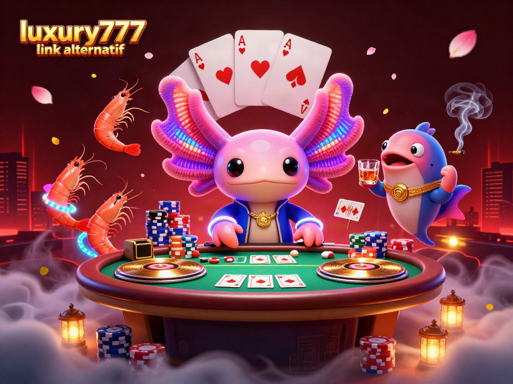 Menghadirkan aksi menang di luxury777 link alternatif dengan DJ axolotl neon dan chip poker berwarna-warni dalam suasana kasino yang meriah.