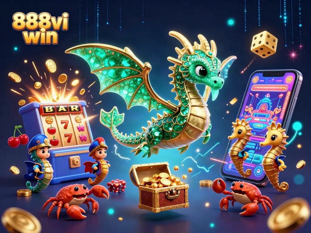 Experience the thrill of 888vi win with vibrant casino elements and magical creatures.