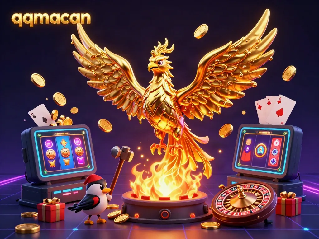 Experience thrilling gaming action with qqmacan through a molten golden phoenix and dynamic slot game elements.