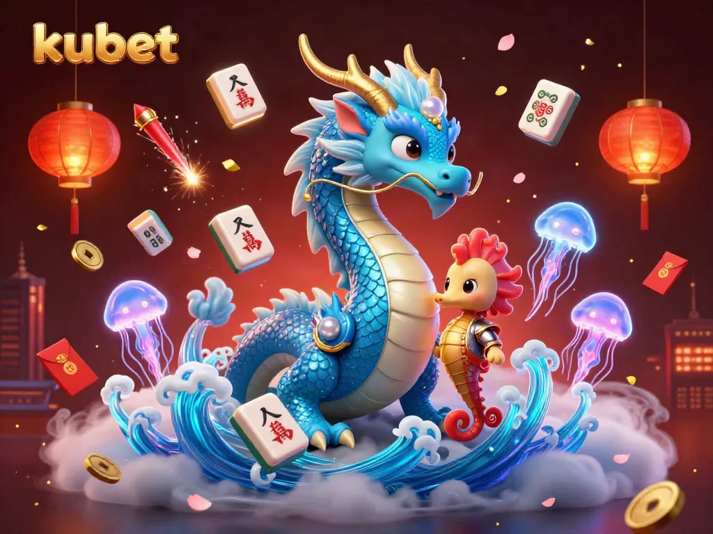Experience the thrilling vibes of kubet with a dynamic underwater casino scene featuring a water dragon and seahorse knight.