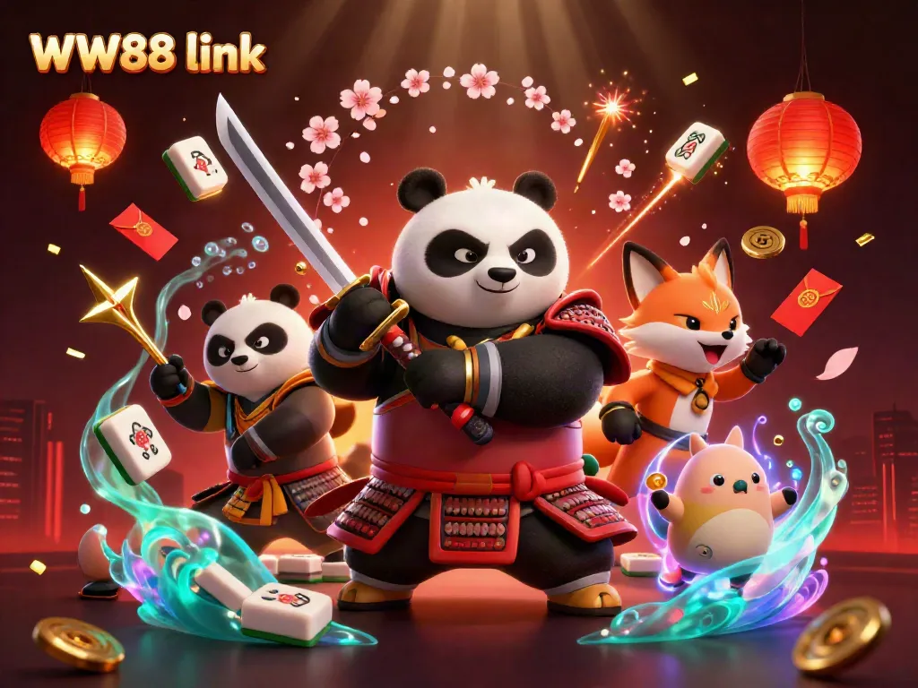 Engage with WW88 link as a cartoon panda samurai and ninja fox bring excitement to online gaming.