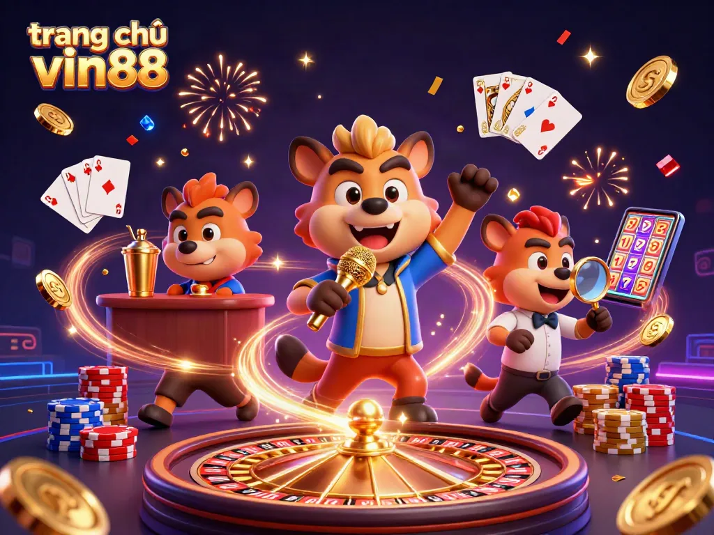 Experience fun and excitement at trang chủ vin88 with lively cartoon hyenas running a casino club.