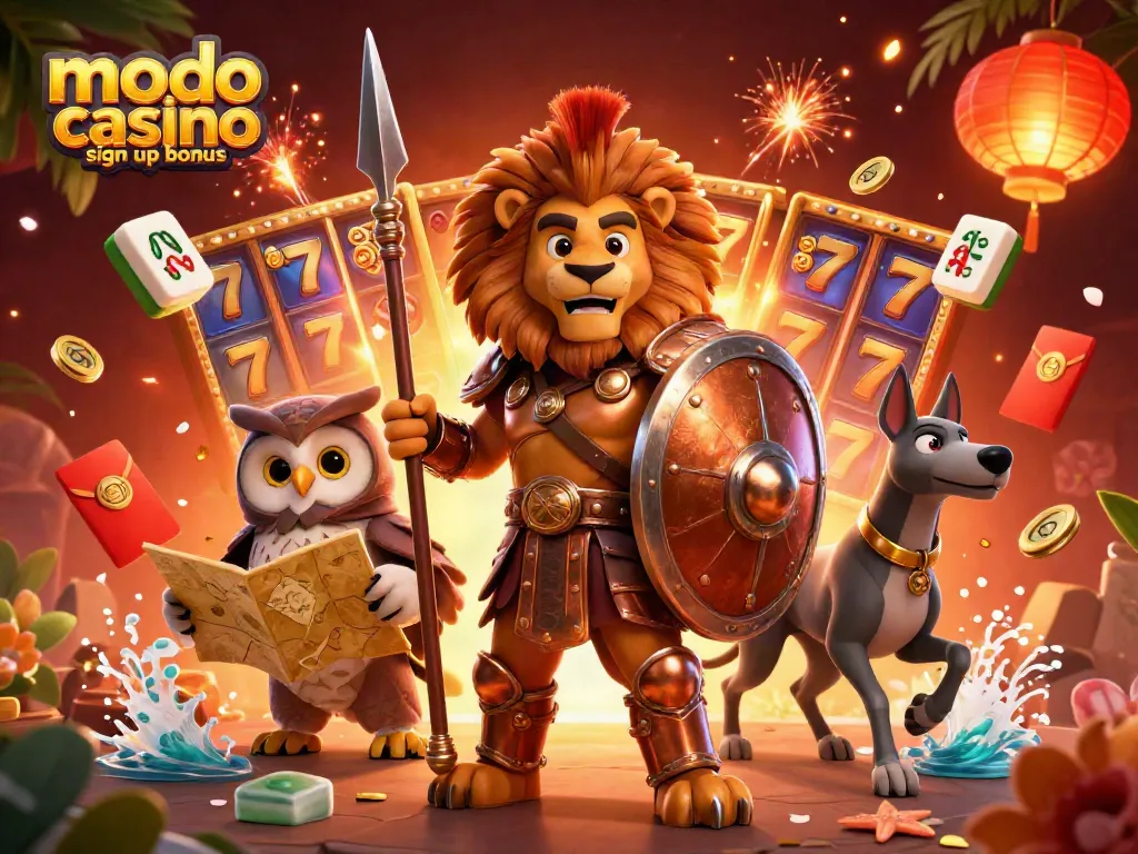 Experience the Modo Casino sign up bonus with vibrant 3D characters and thrilling slot game action.