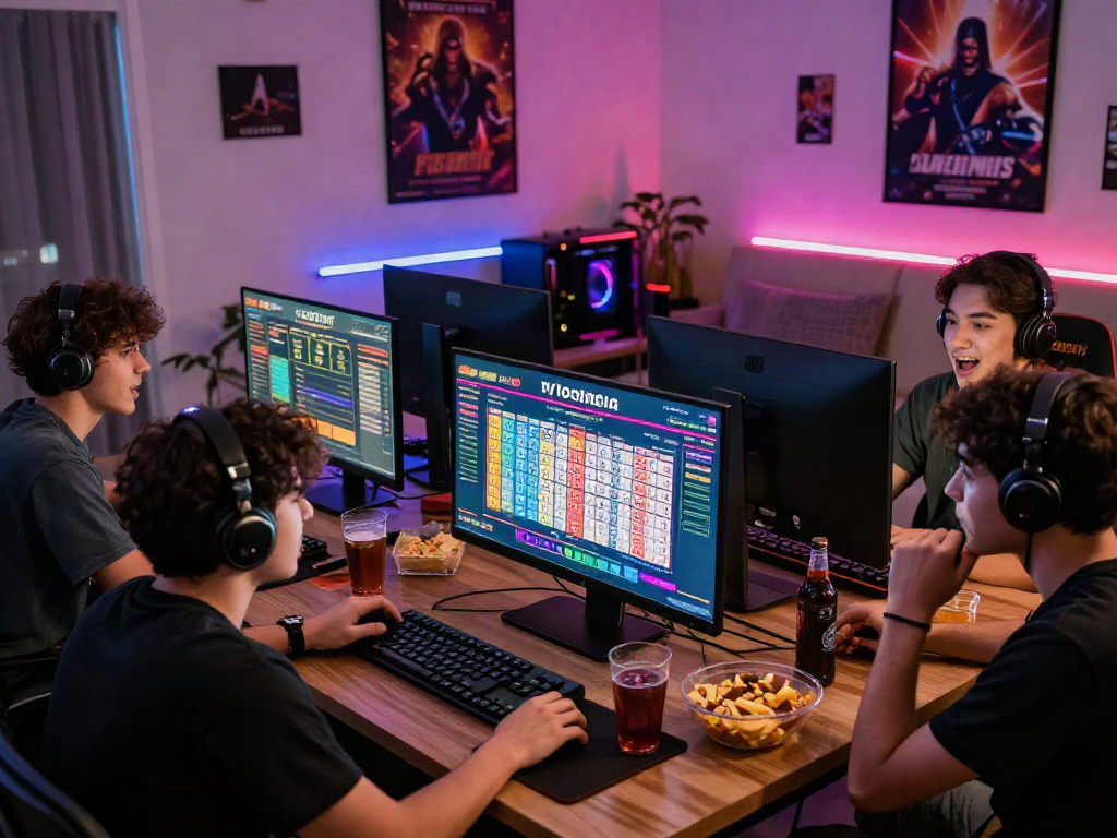 Friends enjoying an exciting togel online game session in cozy atmosphere.