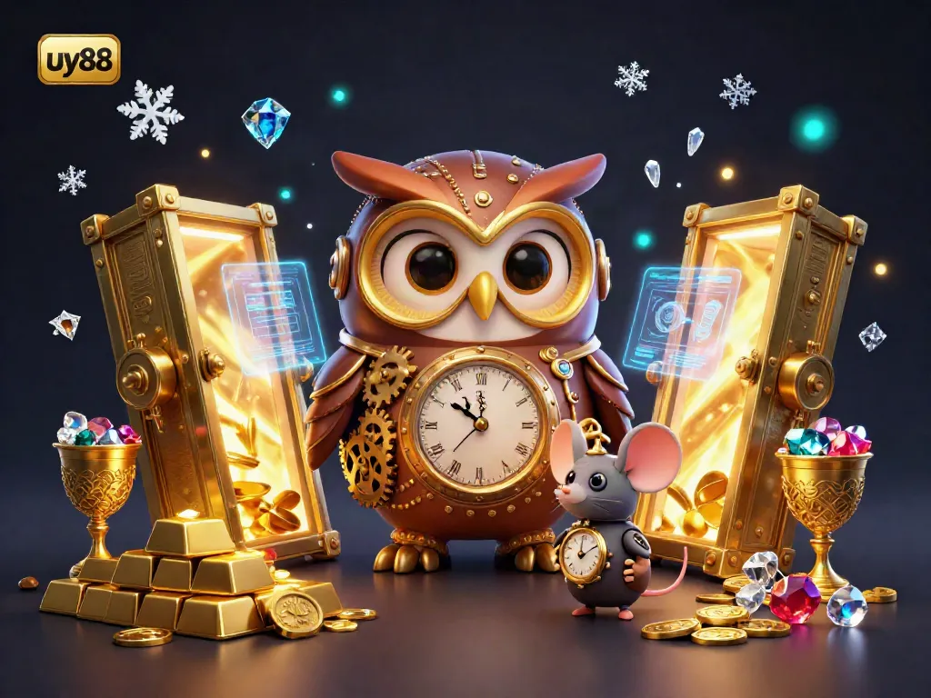 Experience excitement at uy88 casino with vibrant treasure vaults and animated characters in a magical atmosphere.