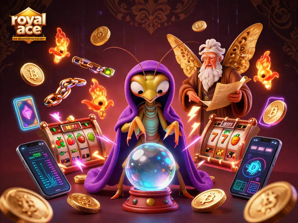 Engage with royal ace no deposit bonus codes through a vibrant casino-themed illustration featuring fortune tellers and gaming symbols.