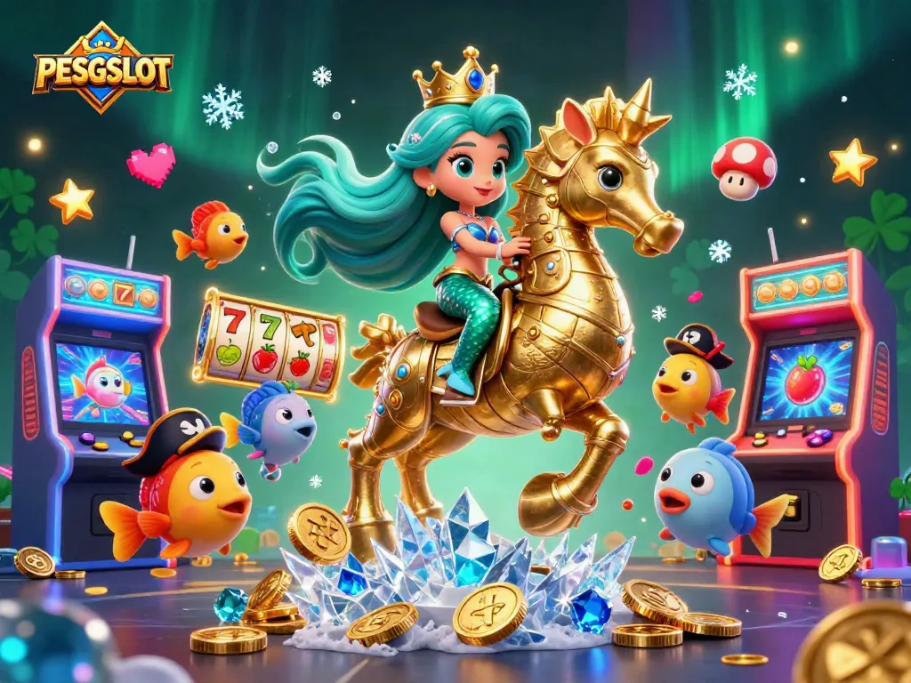PESGSLOT brings excitement to the casino world with vibrant mermaid and seahorse characters in an engaging game scene.
