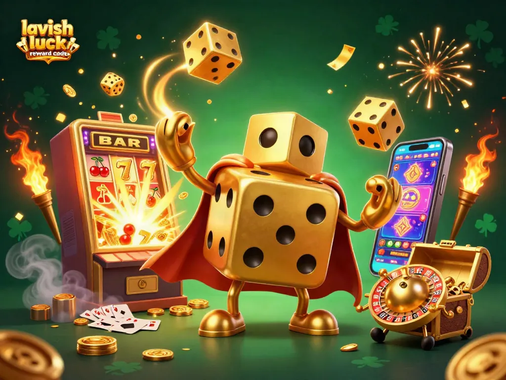 Experience excitement with the lavish luck reward code amidst golden dice and jackpot symbols!