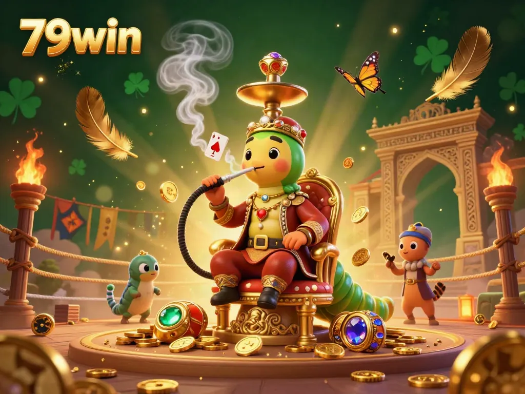 Experience thrilling poker action with 79win in this vibrant 3D gaming scene featuring enchanting characters and golden elements.