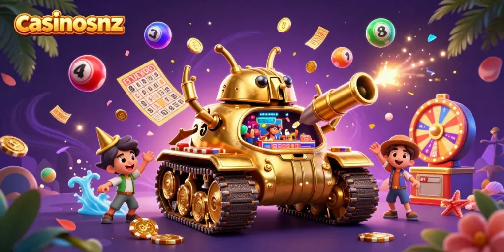 Experience the excitement at casinosnz with a vibrant 3D casino beetle tank illustration!