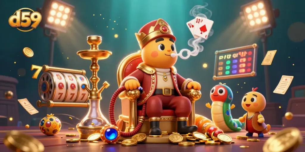 Engage in d59 slots with an enchanting scene of a caterpillar in casino ambiance, showcasing dynamic gaming elements.