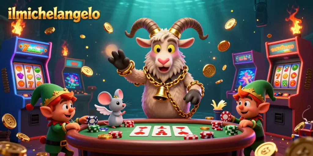 Experience excitement at ilmichelangelo with a lively holiday-horror casino scene showcasing festive characters.
