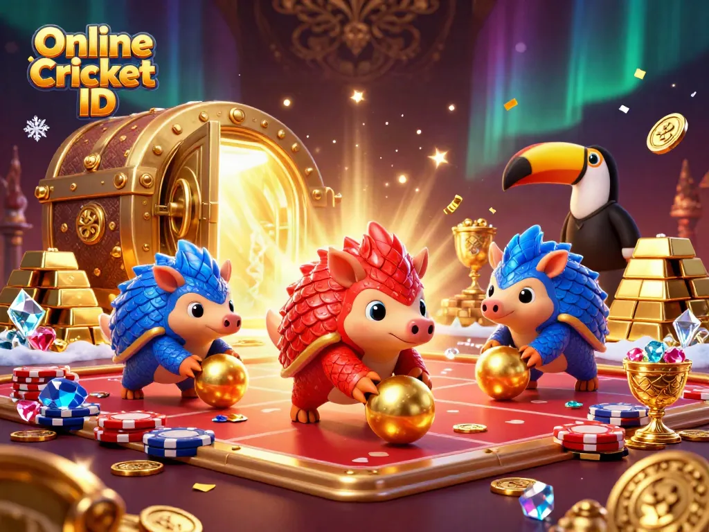 Engage in thrilling online cricket betting with a verified Online Cricket ID amidst vibrant 3D casino visuals.