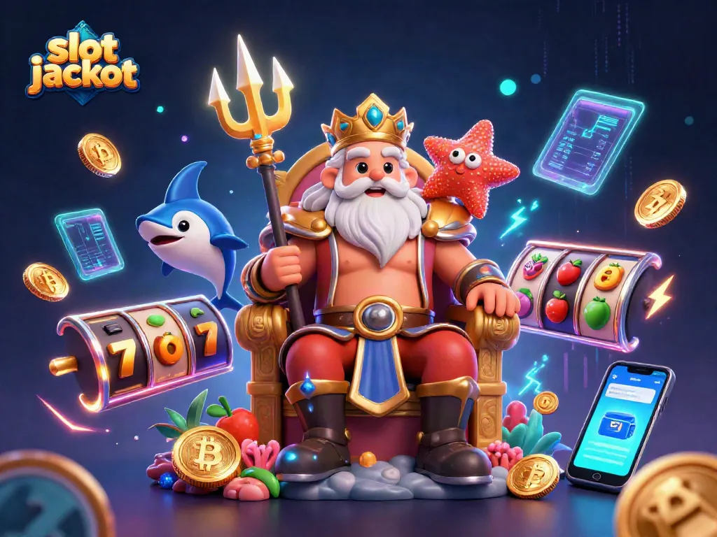 Experience the thrill of slot jackpots with vibrant characters and digital elements in a lively casino setting.