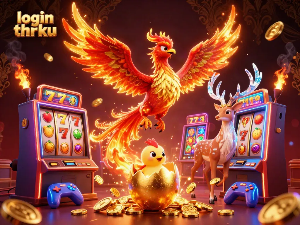 Engage with the login thrku gaming experience featuring a phoenix scene filled with vibrant casino elements.