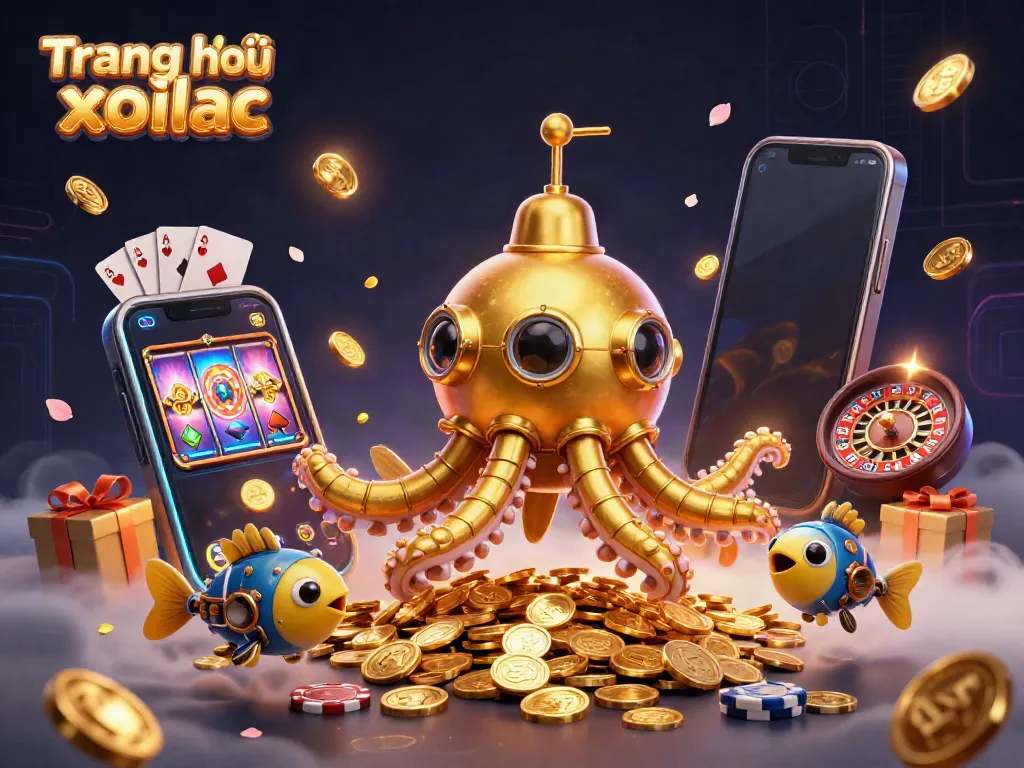 Experience the excitement of Trang chủ xoilac with a vibrant scene featuring a golden kraken submarine and dynamic gambling elements.
